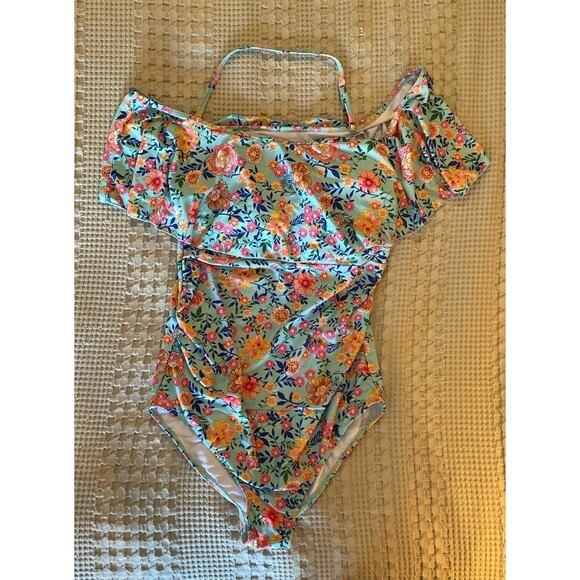 One piece Swimsuit Womens Off Shoulder Ruffled Collar Size ? See measurements - Picture 4 of 8